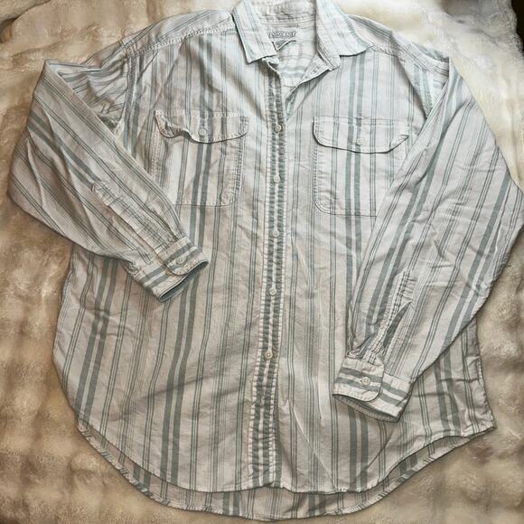 Lands End Striped Button Up Casual Top 100% Cotton - Picture 1 of 3